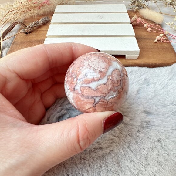 Beautiful Small Pink Cotton Candy Agate Sphere - Picture 5 of 8